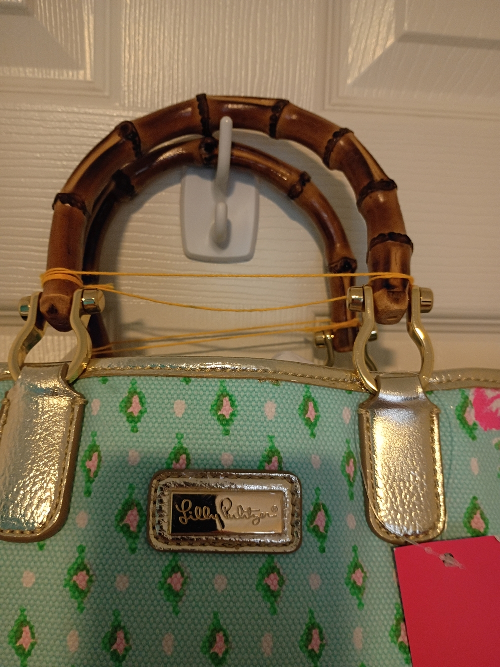 Lilly Pulitzer Greydon Canvas Tote Diamond Girl NEON Pink Accents NWT - Picture 4 of 10
